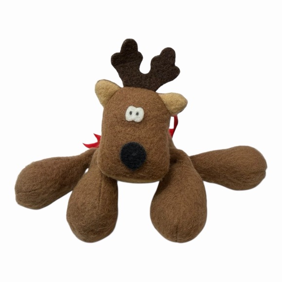 Hallmark Rodney Reindeer Plush Beanbag Stuffed Animal Christmas Red Scarf 1980s - Picture 2 of 10